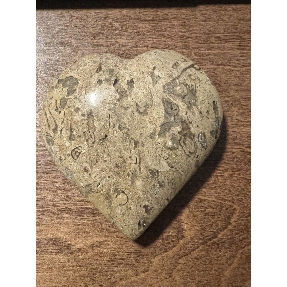 Large Fossil  Gemstone Heart, Polished 4” Wide Paperweight